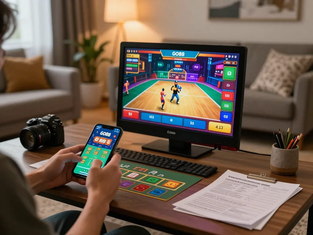 Engaging with the GO88 app in a cozy home setting while enjoying online gambling.