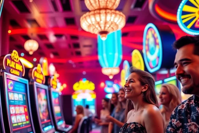 Experience the thrill of a Casino Bonus with lively slot machines and joyful players.