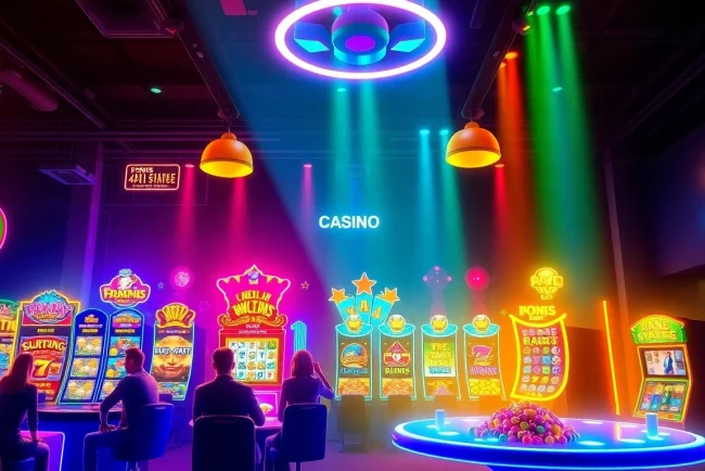 Players exploring casinos ohne lizenz with colorful neon games and engaging slots.