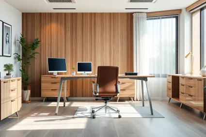 Entdecken Sie ergonomische Büromöbel in einem modernen Büro-Set, das stilvolle Lösungen für effizientes Arbeiten bietet.