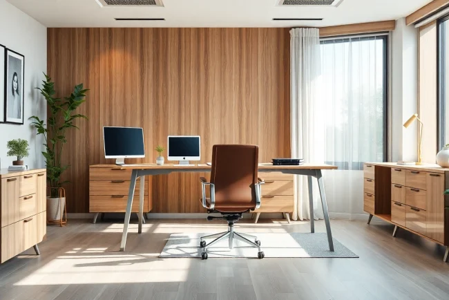 Entdecken Sie ergonomische Büromöbel in einem modernen Büro-Set, das stilvolle Lösungen für effizientes Arbeiten bietet.