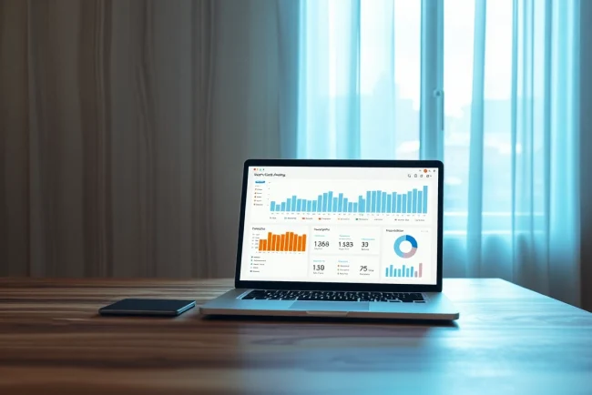 Verfolgen Sie den Web-Rang mit einem benutzerfreundlichen Dashboard auf einem inspirierenden Schreibtisch.