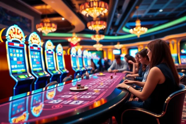 Experience the thrill of online casino schweiz with elegant tables and vibrant slot machines.