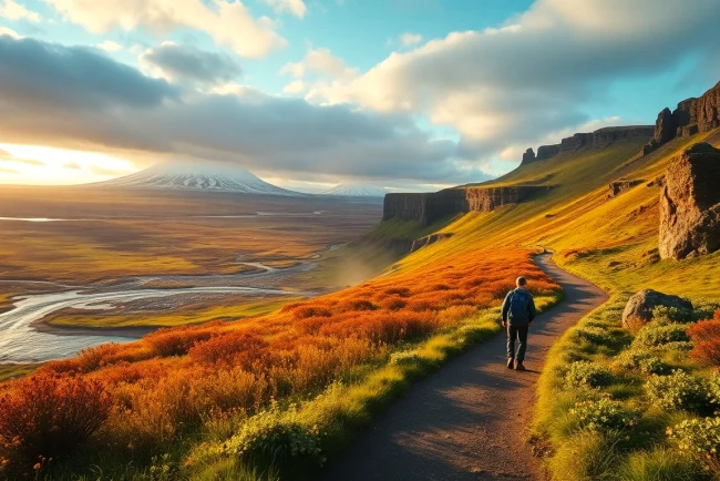 Genießen Sie eine spektakuläre Landschaft bei einer Reise nach Island, mit Wasserfällen und Vulkane.