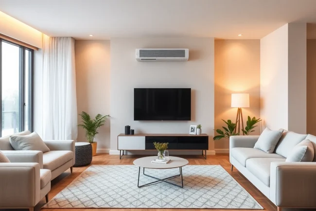 Klimaanlage im modernen Wohnzimmer sorgt für angenehmes Raumklima und Komfort.