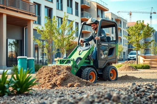 Minibagger mieten Celle: Energieeffizienter Minibagger bei der Erdebewegung in urbaner Umgebung in Celle.