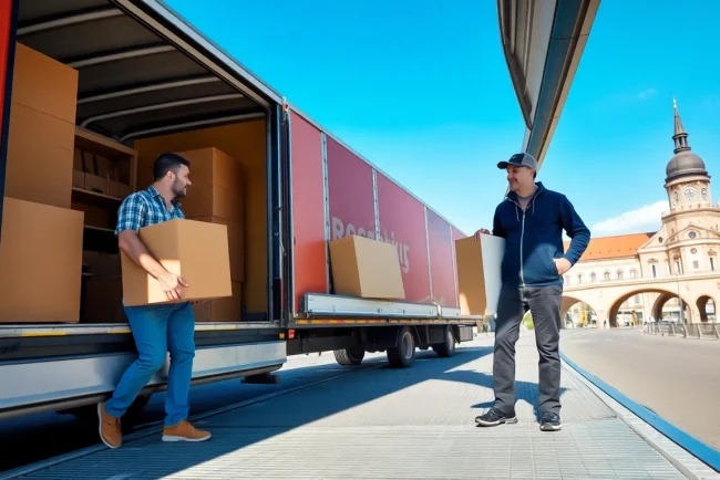 Professionelles umzugsunternehmen saarbrücken lädt Möbel in einen Transporter, um zügige Umzüge zu gewährleisten.