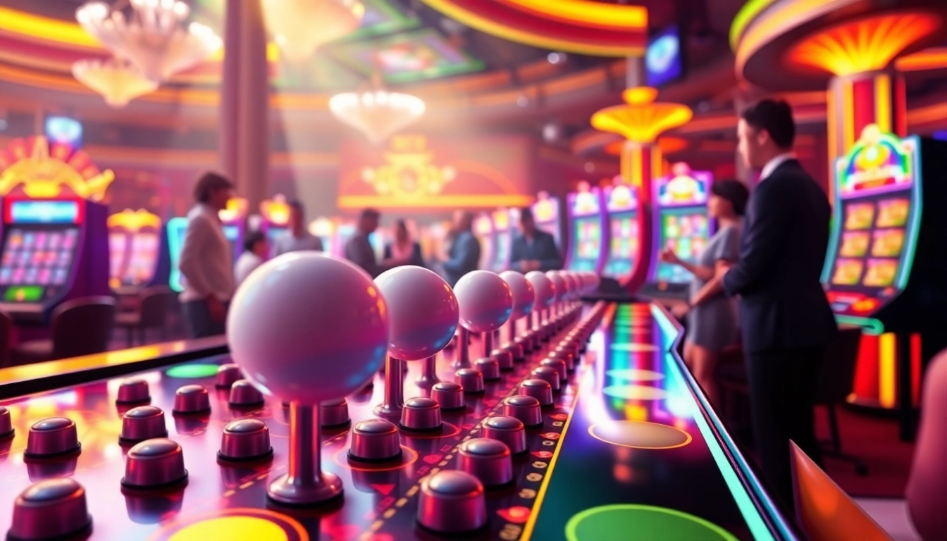 Experience thrilling gameplay at a plinko casino with dynamic falling balls and excited players.