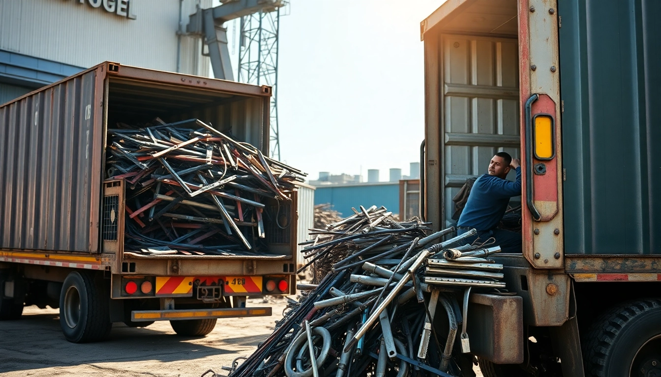Efficient Schrottabholung Remscheid service in action, showcasing a worker loading scrap metal for recycling.