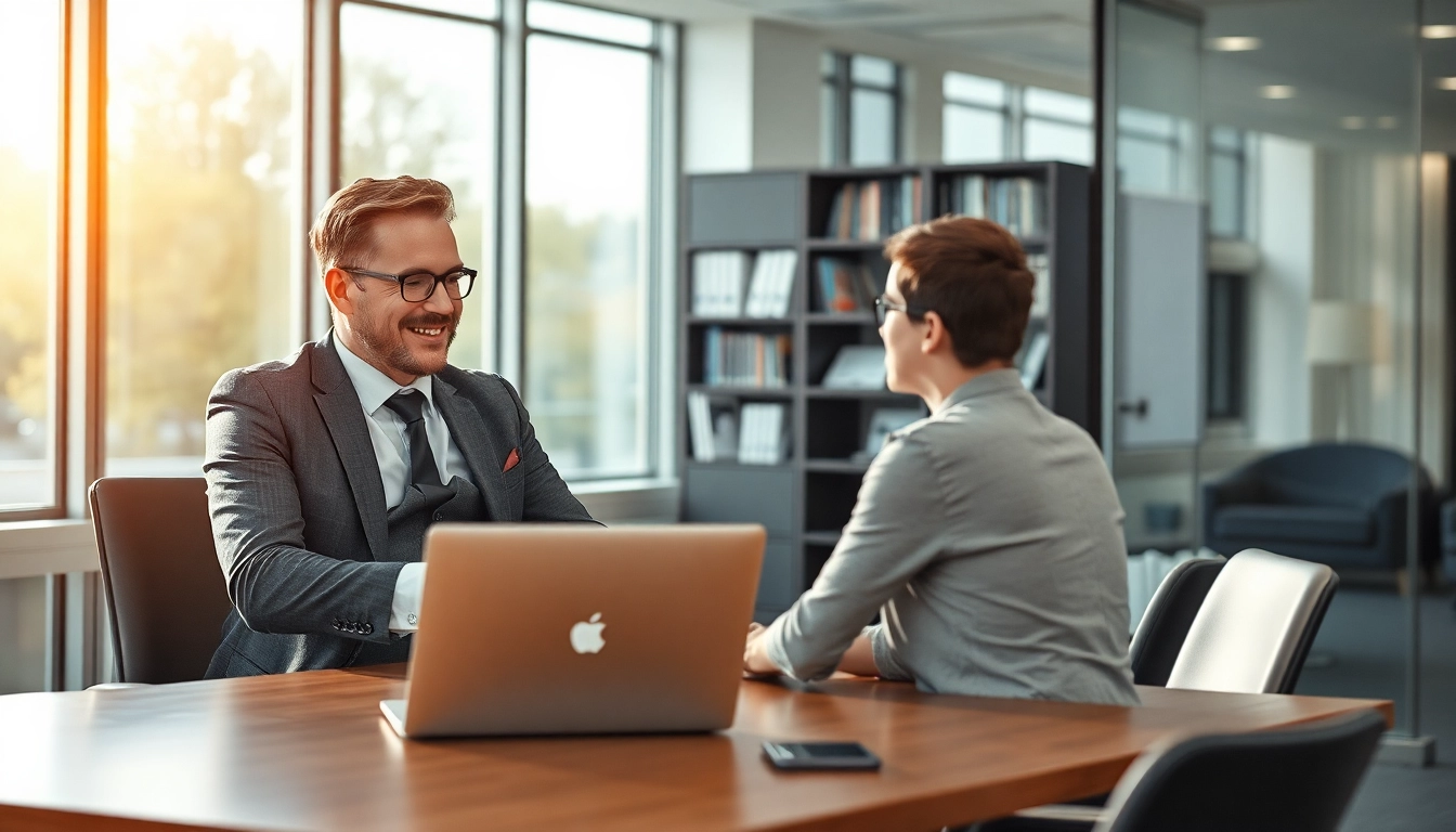 Headhunter Saarbrücken berät professionell einen Kandidaten in einem modernen Büro.