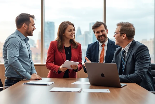 Professioneller Headhunter Kassel diskutiert mit Klienten in einem modernen Büro.
