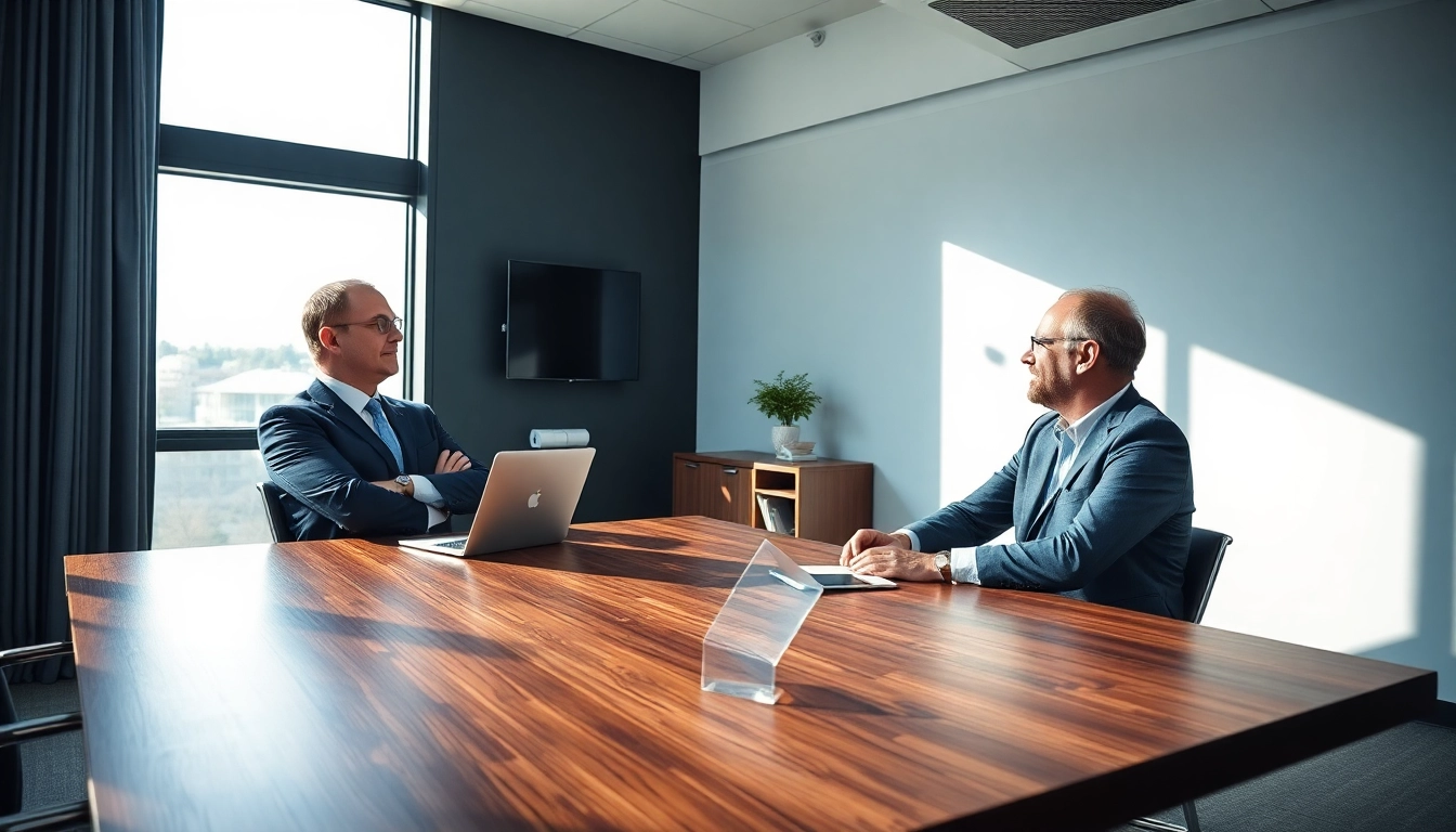 Headhunter CEO in einem modernen Büro, während er einen vielversprechenden Kandidaten interviewt.