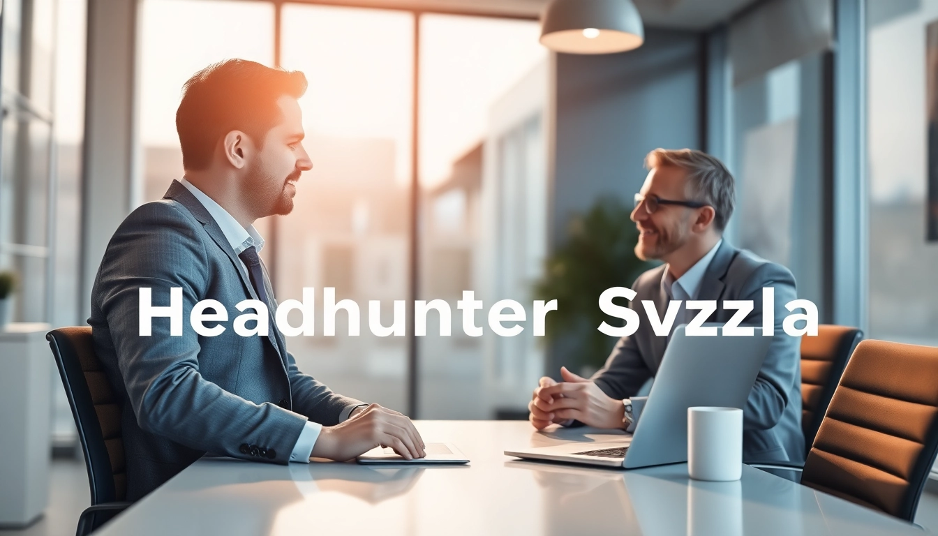 Headhunter Schweiz berät Klienten in einem modernen Büro mit Laptop.