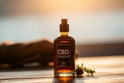 CBD Öl in einem eleganten Glasbehälter auf Holz, ideal für natürliche Heilmittel.