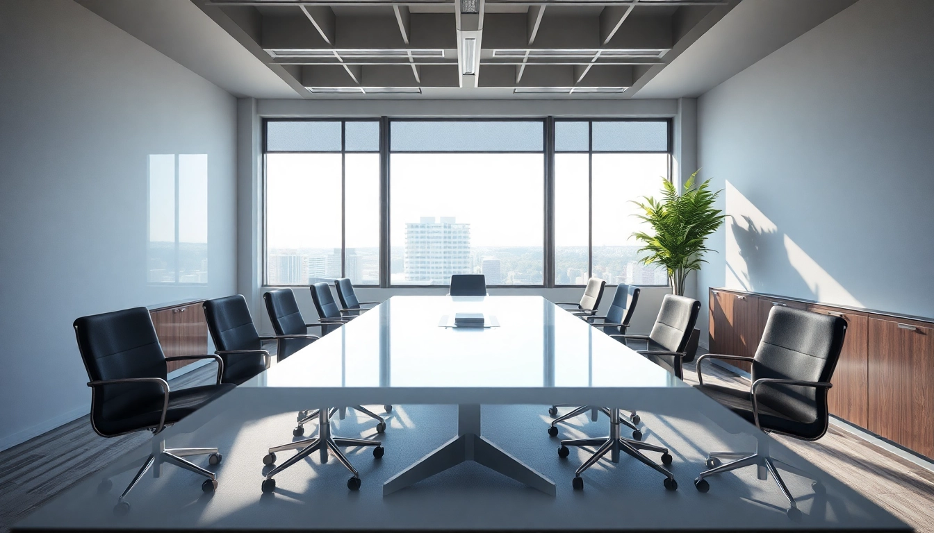 Professionelles Büroundenken einer Headhunter Agentur mit modernem Design, hellem Licht und stilvollem Konferenztisch.