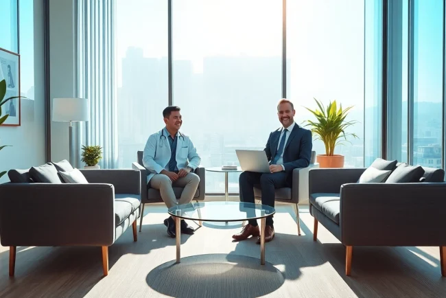 Headhunter Ärzte bei einem persönlichen Gespräch in einem modernen Büro.