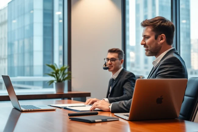 Headhunter Frankfurt führt ein professionelles Gespräch am Telefon in einem modernen Büro.