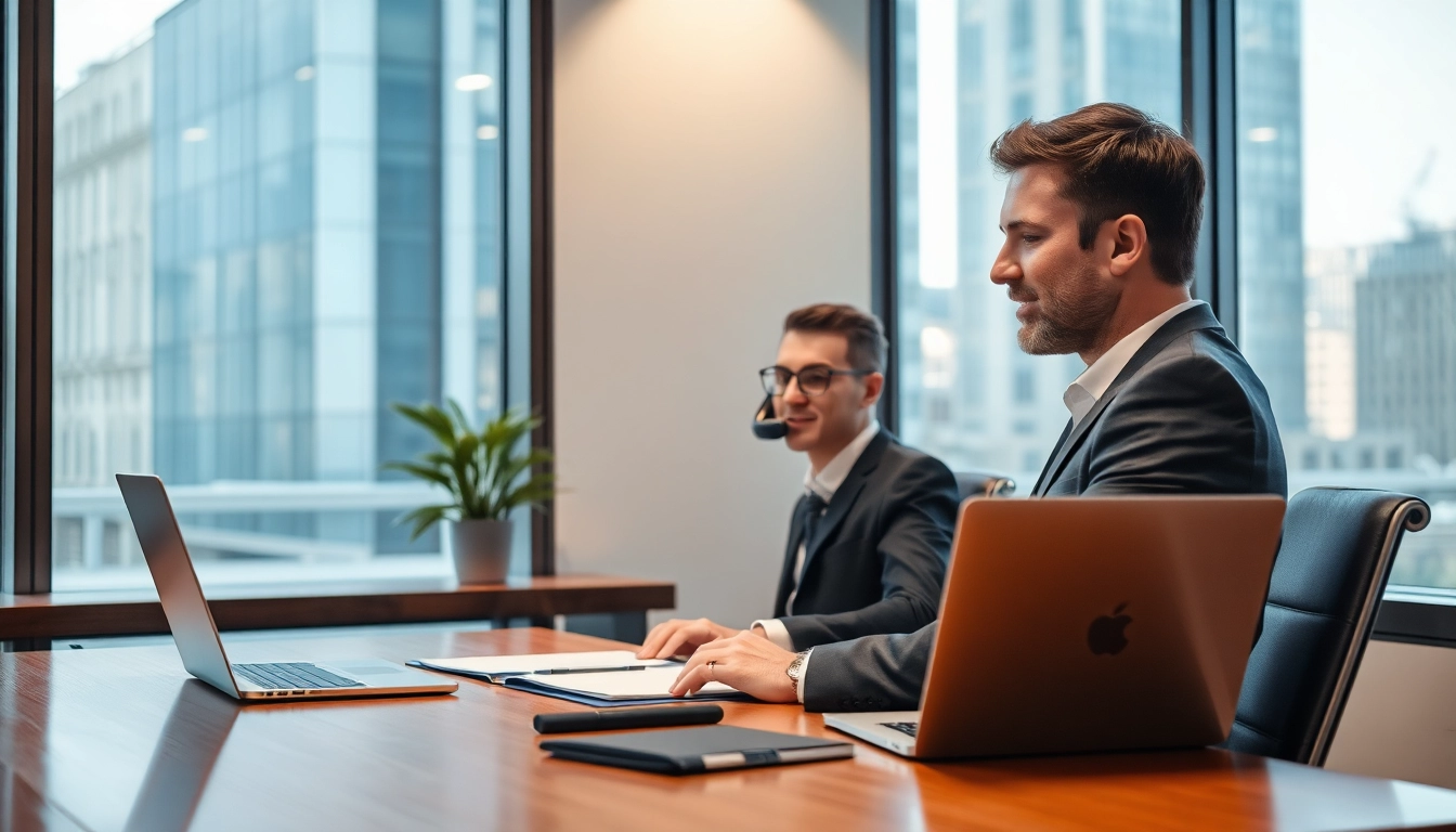 Headhunter Frankfurt führt ein professionelles Gespräch am Telefon in einem modernen Büro.