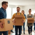 Umzugsunternehmen Wermelskirchen hilft beim Umzugstermin mit erfahrenen Kräften und blaue Umzugskartons.