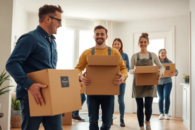 Umzugsunternehmen Wermelskirchen hilft beim Umzugstermin mit erfahrenen Kräften und blaue Umzugskartons.