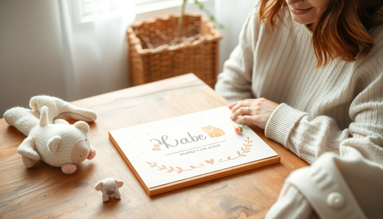 Gestalte personalisierbare Geburtskarten mit kreativen Designs auf einem Tisch.