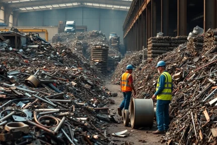Effiziente Verarbeitung von Schrott im Schrotthandel Wuppertal, während Profis verschiedene Metalle sortieren.