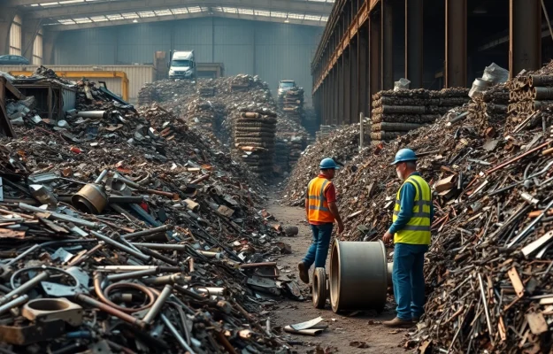 Effiziente Verarbeitung von Schrott im Schrotthandel Wuppertal, während Profis verschiedene Metalle sortieren.