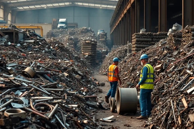Effiziente Verarbeitung von Schrott im Schrotthandel Wuppertal, während Profis verschiedene Metalle sortieren.