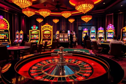 Experience the thrill of gambling at https://luck8.name/ with an exciting casino scene featuring roulette and poker.