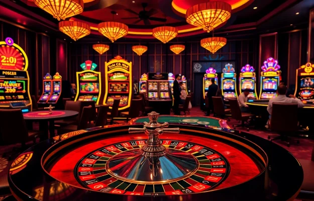 Experience the thrill of gambling at https://luck8.name/ with an exciting casino scene featuring roulette and poker.