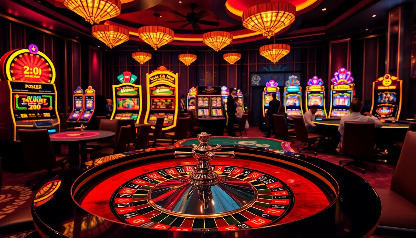 Experience the thrill of gambling at https://luck8.name/ with an exciting casino scene featuring roulette and poker.