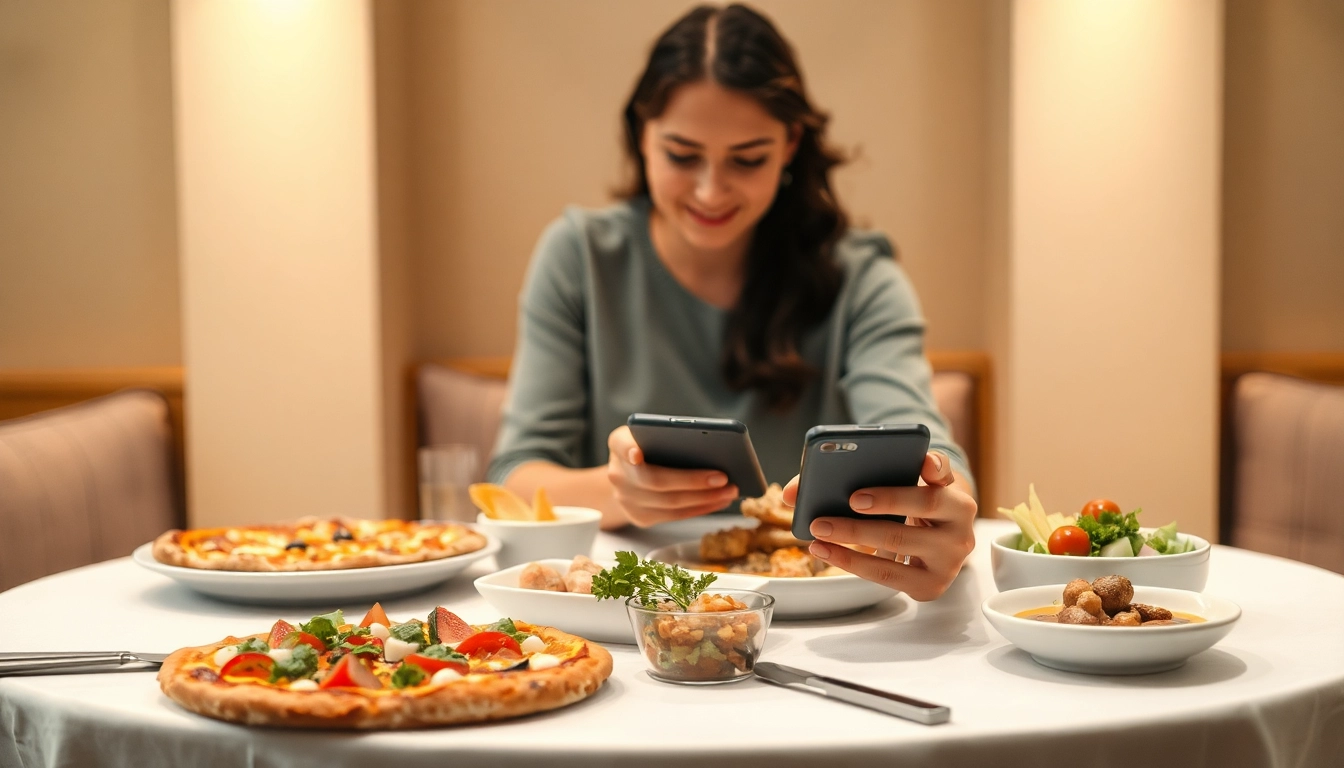 Leckeres Essen bestellen online mit Vielfalt an Gerichten in einladendem Essbereich.