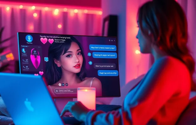 AI chat sex interaction with an engaging digital persona in a cozy virtual setting.