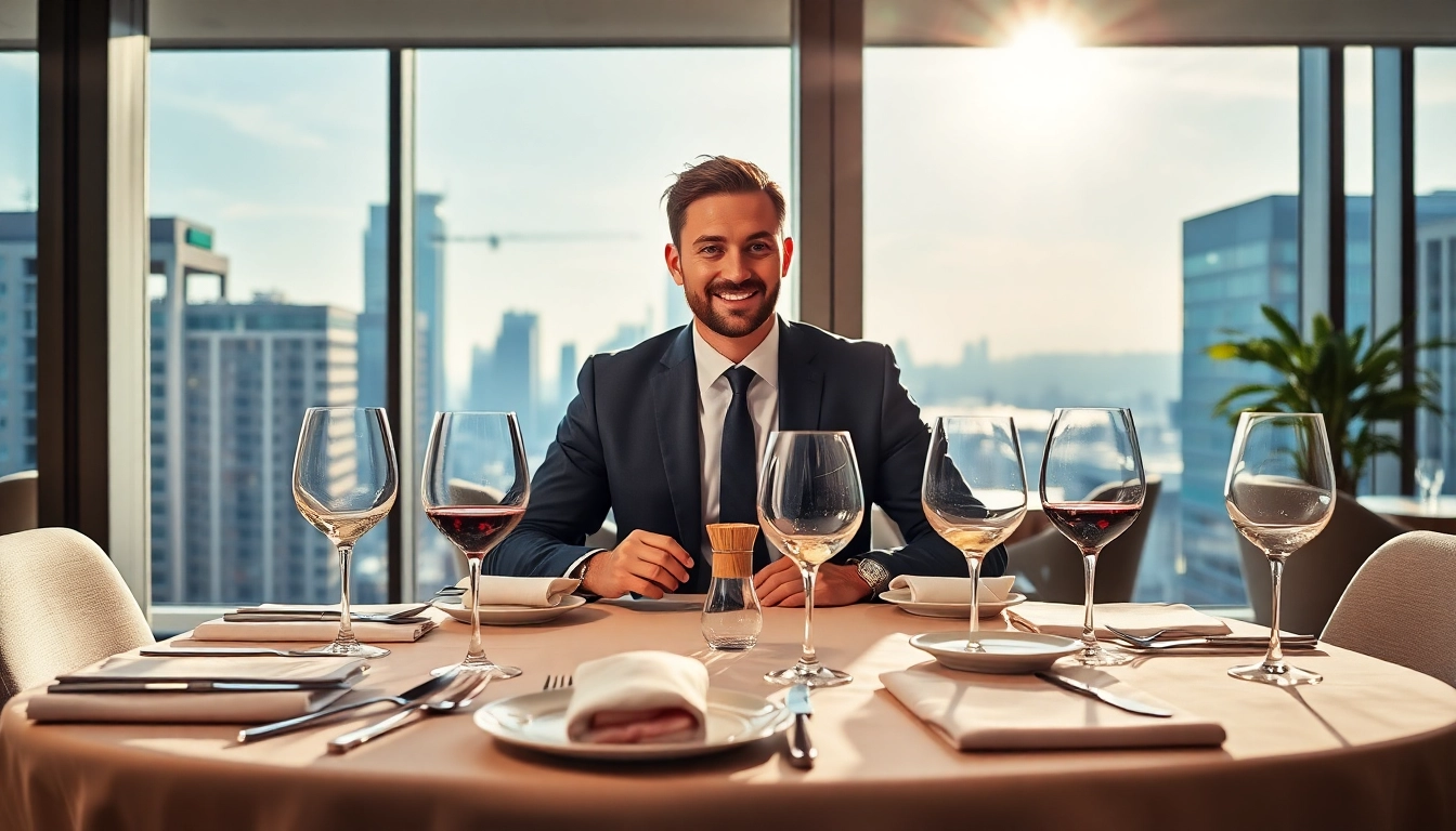 Headhunter Gastronomie bei der Arbeit in einem eleganten modern gestalteten Büro mit gastronomischen Elementen.