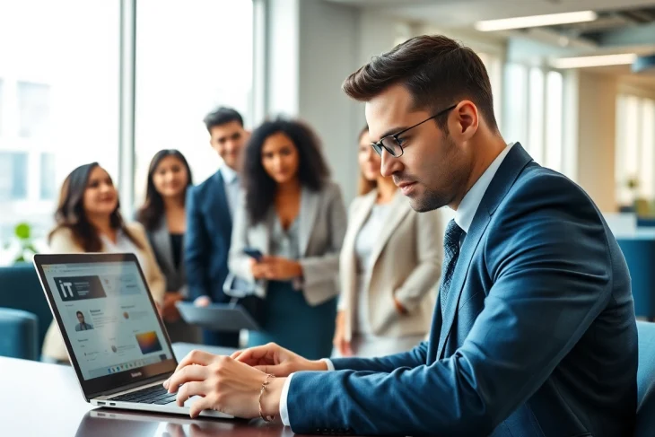 Headhunter IT führt ein Gespräch mit Kandidaten in einem modernen Büro.