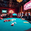 Join the action at https://j88.gives/ with a glamorous poker table featuring colorful chips and cards.