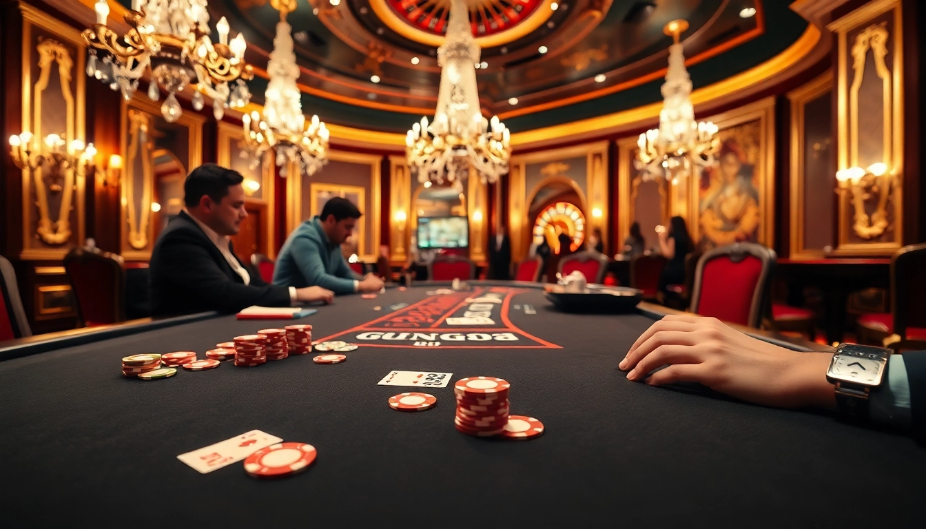 High-stakes gamblers enjoy a thrilling blackjack game at 88i casino, showcasing excitement and luxury.