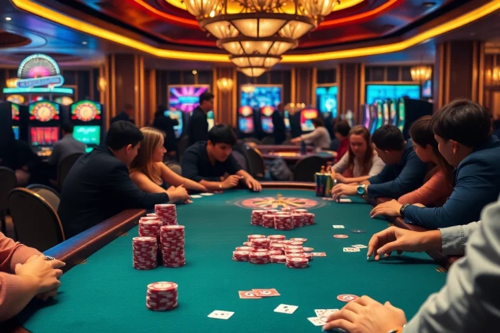 Experience the excitement of KK55 at a luxury casino poker table filled with action.