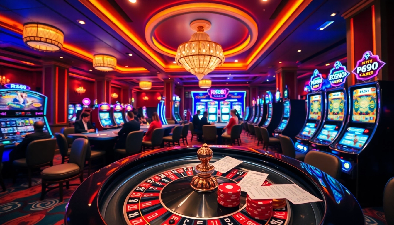 Experience the excitement of RR88 with players at casino tables in a luxurious gaming atmosphere.