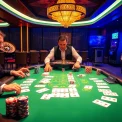 High-stakes poker scene at 79KING casino with focused players and vibrant chips.