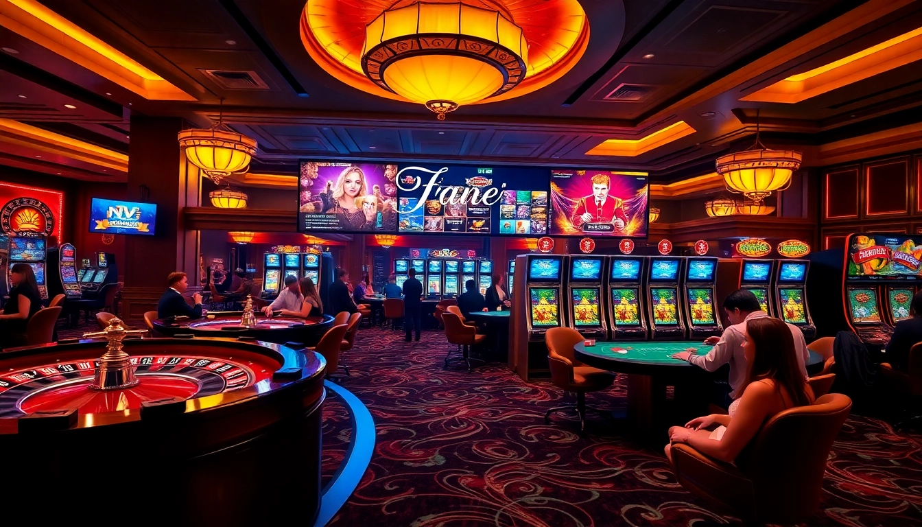 Players enjoying a thrilling game experience at NV Casino with vibrant slot machines and roulette tables.