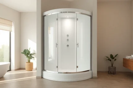 Duschkabine 80x80 eckeinstieg in modernem Badezimmer mit eleganten Details und weichem Licht.