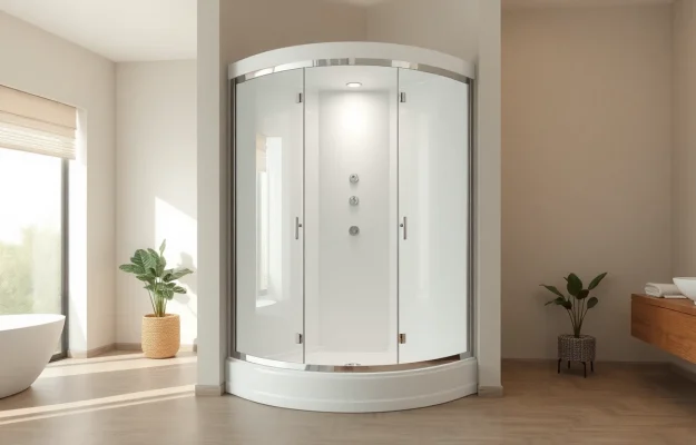 Duschkabine 80x80 eckeinstieg in modernem Badezimmer mit eleganten Details und weichem Licht.