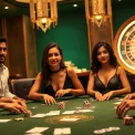 Experience exciting gaming at go8 casino with poker chips and a roulette wheel in play.
