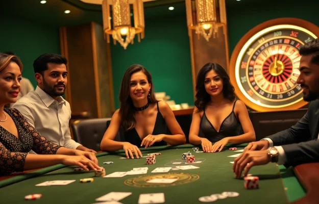 Experience exciting gaming at go8 casino with poker chips and a roulette wheel in play.