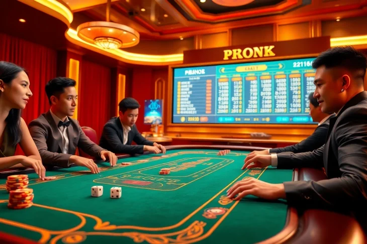 Excited players engaging with the Tài Xỉu MD5 game in a luxurious casino setting.