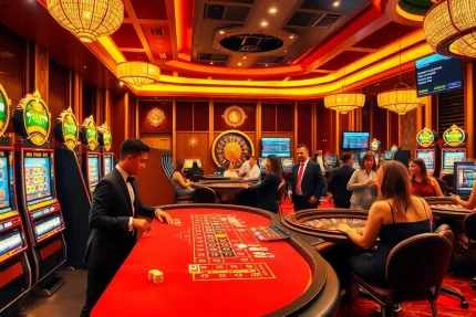 Experience the excitement of 789f with players enjoying casino games and vibrant slot machines.