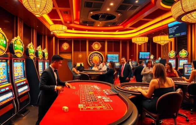 Experience the excitement of 789f with players enjoying casino games and vibrant slot machines.
