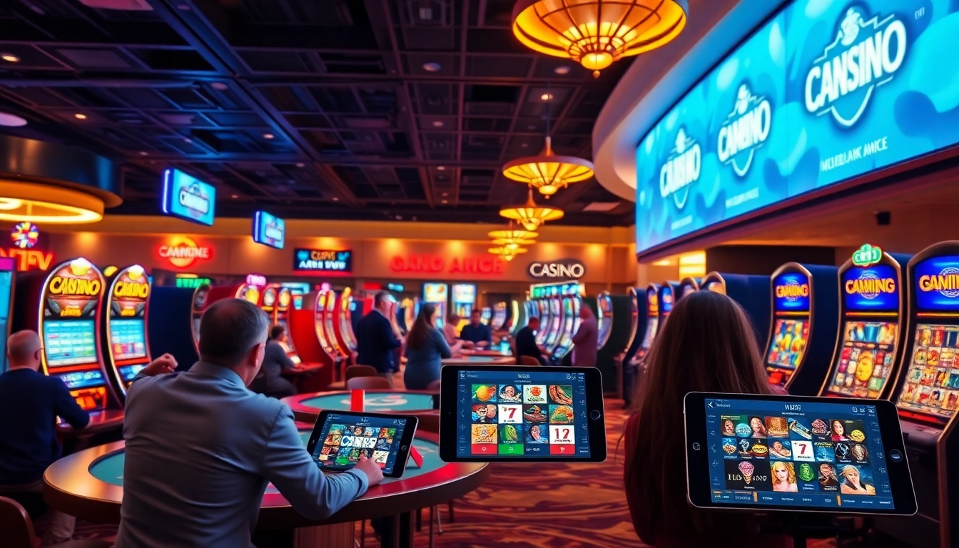 Gamers experiencing the Gemwin online gaming platform with vibrant casino tables and a user-friendly interface.