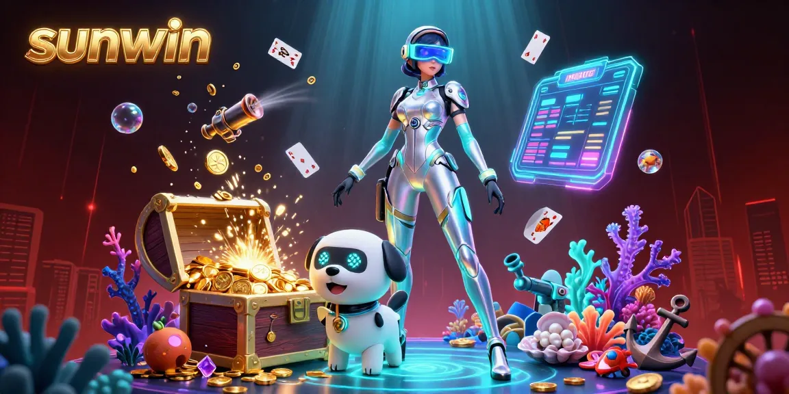 Experience thrilling gameplay with sunwin in a vibrant casino scene featuring underwater treasures and playful characters.